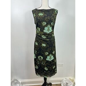 Kay Unger NY Women XL Dress Black Floral Sleeveless Lined Ruched Bodycon
